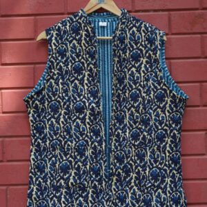 Womens Navy Blue Velvet Embroidered Jacket with Floral Design