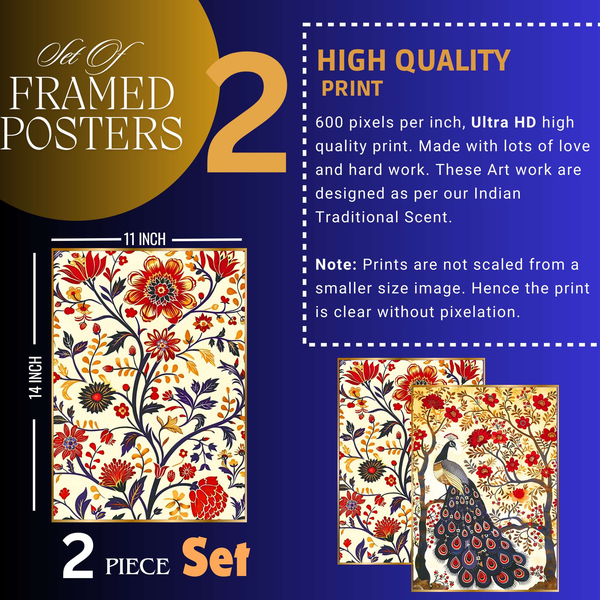 Set of Two Wall Paintings for Wall Dacoration Golden Framed Wall Paintings for Living Room & Bedroom Wall Art for Home Decoration & Office Wall Décor (14x11 inch CH-GD2-15) - Image 4